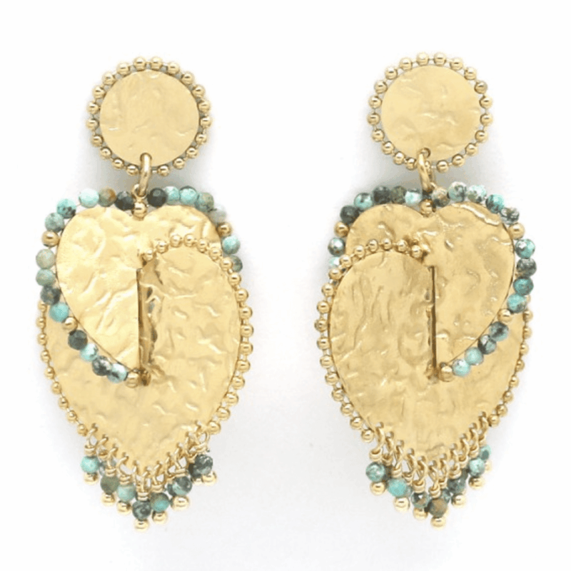 boucle oreille coeur et turquoises africaines