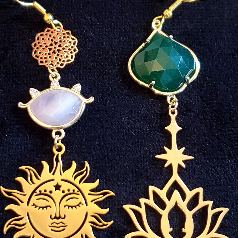 boucle oreille jade et quartz
