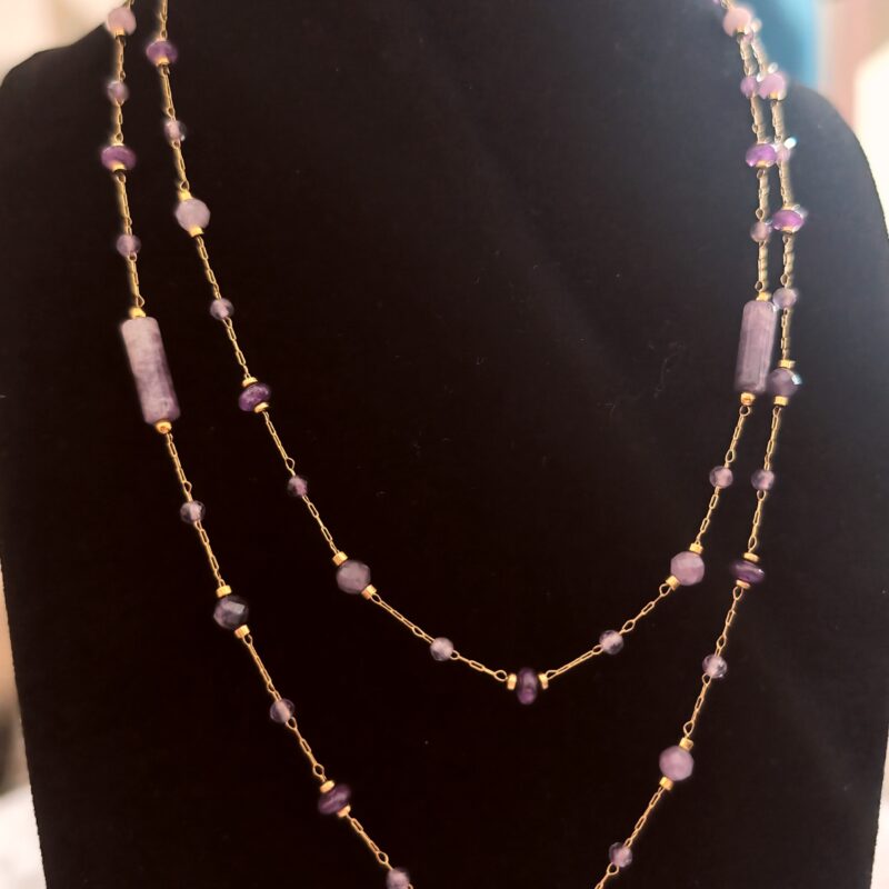 collier sautoir multirang gaia amethystes